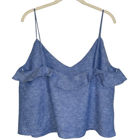 NWT Zara Blue Linen Ruffle Camisole Top XL Summer Resort Casual - Picture 4 of 6